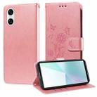 For Sony Xperia 10 VI Embossed Butterfly Flowers Leather Phone Case(Rose Gold) - 1