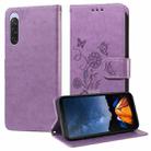 For Sony Xperia 10 V Embossed Butterfly Flowers Leather Phone Case(Purple) - 1