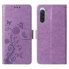 For Sony Xperia 10 V Embossed Butterfly Flowers Leather Phone Case(Purple) - 3