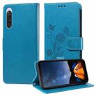 For Sony Xperia 10 V Embossed Butterfly Flowers Leather Phone Case(Blue) - 1