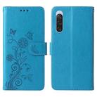 For Sony Xperia 10 V Embossed Butterfly Flowers Leather Phone Case(Blue) - 3