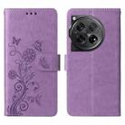 For OnePlus 12 Embossed Butterfly Flowers Leather Phone Case(Purple) - 3