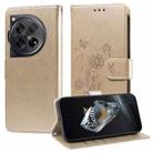 For OnePlus 12 Embossed Butterfly Flowers Leather Phone Case(Gold) - 1