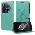 For OnePlus 12 Embossed Butterfly Flowers Leather Phone Case(Green) - 1