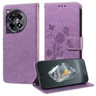 For OnePlus 12R / Ace 3 5G Embossed Butterfly Flowers Leather Phone Case(Purple) - 1