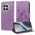 For OnePlus Ace 3 Pro 5G Embossed Butterfly Flowers Leather Phone Case(Purple) - 1