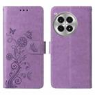 For OnePlus Ace 3 Pro 5G Embossed Butterfly Flowers Leather Phone Case(Purple) - 3