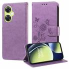 For OnePlus Nord CE 3 Lite / Nord N30 Embossed Butterfly Flowers Leather Phone Case(Purple) - 1