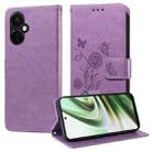 For OnePlus Nord CE3 Embossed Butterfly Flowers Leather Phone Case(Purple) - 1