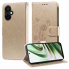 For OnePlus Nord CE3 Embossed Butterfly Flowers Leather Phone Case(Gold) - 1