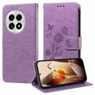 For OnePlus 13 Embossed Butterfly Flowers Leather Phone Case(Purple) - 1