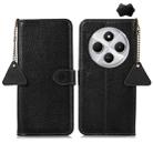 For Redmi 14C 4G Genuine Leather Litchi Texture RFID Leather Phone Case(Black) - 1