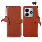 For Redmi Note 14 4G Global 163.25mm Genuine Leather Litchi Texture RFID Leather Phone Case(Coffee) - 1
