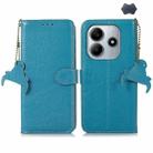 For Redmi Note 14 4G Global 163.25mm Genuine Leather Litchi Texture RFID Leather Phone Case(Blue) - 1