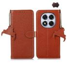 For Redmi Note 14 Pro 5G Genuine Leather Litchi Texture RFID Leather Phone Case(Coffee) - 1