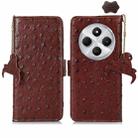 For Redmi 14C 4G Ostrich Pattern Genuine Leather RFID Phone Case(Coffee) - 1