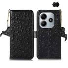 For Redmi Note 14 4G 163.25mm Ostrich Pattern Genuine Leather RFID Phone Case(Black) - 1