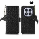 For Redmi Note 14 Pro 5G Ostrich Pattern Genuine Leather RFID Phone Case(Black) - 1