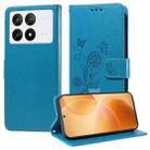 For Xiaomi Poco X6 Pro / Redmi K70E Embossed Butterfly Flowers Leather Phone Case(Blue) - 1