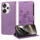 For Xiaomi Poco F6 Embossed Butterfly Flowers Leather Phone Case(Purple) - 1