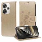 For Xiaomi Poco F6 Embossed Butterfly Flowers Leather Phone Case(Gold) - 1