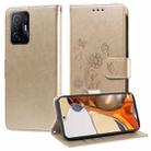 For Xiaomi Mi 11T / 11T Pro Embossed Butterfly Flowers Leather Phone Case(Gold) - 1