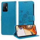 For Xiaomi Mi 11T / 11T Pro Embossed Butterfly Flowers Leather Phone Case(Blue) - 1