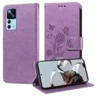 For Xiaomi 12T / 12T Pro / Redmi K50 Ultra Embossed Butterfly Flowers Leather Phone Case(Purple) - 1