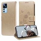 For Xiaomi 12T / 12T Pro / Redmi K50 Ultra Embossed Butterfly Flowers Leather Phone Case(Gold) - 1