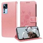 For Xiaomi 12T / 12T Pro / Redmi K50 Ultra Embossed Butterfly Flowers Leather Phone Case(Rose Gold) - 1