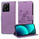 For Xiaomi 13T / 13T Pro / Redmi K60 Ultra Embossed Butterfly Flowers Leather Phone Case(Purple) - 1