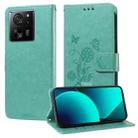 For Xiaomi 13T / 13T Pro / Redmi K60 Ultra Embossed Butterfly Flowers Leather Phone Case(Green) - 1