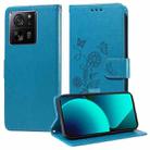 For Xiaomi 13T / 13T Pro / Redmi K60 Ultra Embossed Butterfly Flowers Leather Phone Case(Blue) - 1