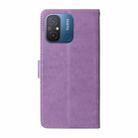 For Xiaomi Poco C55 / Redmi 11A 4G Embossed Butterfly Flowers Leather Phone Case(Purple) - 3