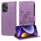 For Xiaomi Poco F5 / Redmi Note 12 Turbo Embossed Butterfly Flowers Leather Phone Case(Purple) - 1