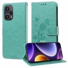 For Xiaomi Poco F5 / Redmi Note 12 Turbo Embossed Butterfly Flowers Leather Phone Case(Green) - 1