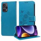 For Xiaomi Poco F5 / Redmi Note 12 Turbo Embossed Butterfly Flowers Leather Phone Case(Blue) - 1