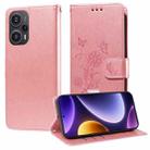 For Xiaomi Poco F5 / Redmi Note 12 Turbo Embossed Butterfly Flowers Leather Phone Case(Rose Gold) - 1