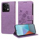 For Xiaomi Poco X6 5G Embossed Butterfly Flowers Leather Phone Case(Purple) - 1