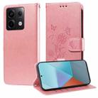 For Xiaomi Poco X6 5G Embossed Butterfly Flowers Leather Phone Case(Rose Gold) - 1