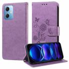 For Xiaomi Poco X5 5G Embossed Butterfly Flowers Leather Phone Case(Purple) - 1