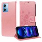 For Xiaomi Poco X5 5G Embossed Butterfly Flowers Leather Phone Case(Rose Gold) - 1