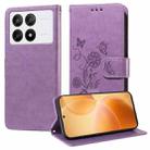 For Xiaomi Poco F6 Pro Embossed Butterfly Flowers Leather Phone Case(Purple) - 1