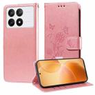 For Xiaomi Poco F6 Pro Embossed Butterfly Flowers Leather Phone Case(Rose Gold) - 1
