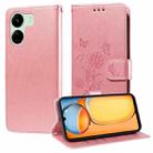 For Xiaomi Poco C65 / M6 5G Embossed Butterfly Flowers Leather Phone Case(Rose Gold) - 1