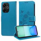 For Xiaomi Poco M6 4G Embossed Butterfly Flowers Leather Phone Case(Blue) - 1