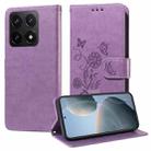 For Xiaomi 14T Embossed Butterfly Flowers Leather Phone Case(Purple) - 1