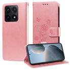 For Xiaomi 14T Embossed Butterfly Flowers Leather Phone Case(Rose Gold) - 1