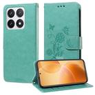 For Xiaomi 14T Pro Embossed Butterfly Flowers Leather Phone Case(Green) - 1