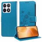 For Xiaomi 14T Pro Embossed Butterfly Flowers Leather Phone Case(Blue) - 1